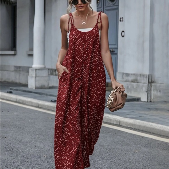 Boho black polka dot knot cami jumpsuit - Picture 8 of 16